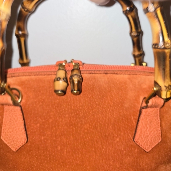 GUCCI Authentic Bamboo Suede ORANGE Purse Satchel Handbag Designer - Picture 7 of 16